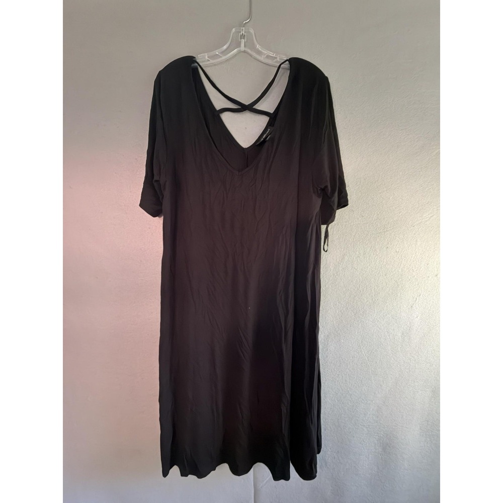 Lane Bryant Dress Womens 18 Black V Neck Short Sleeve T Shirt Strappy Jersey